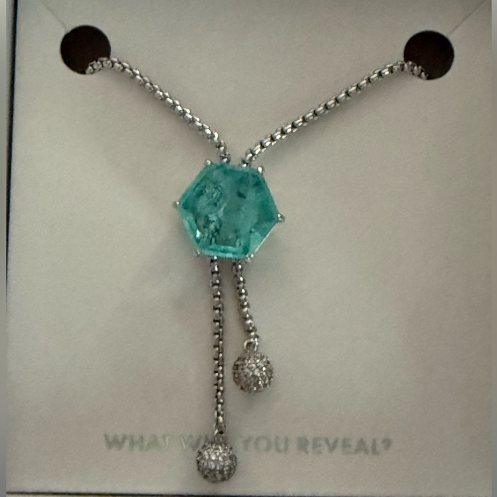 Mental Health necklace color change from aqua to rubellite, chain is adjustable